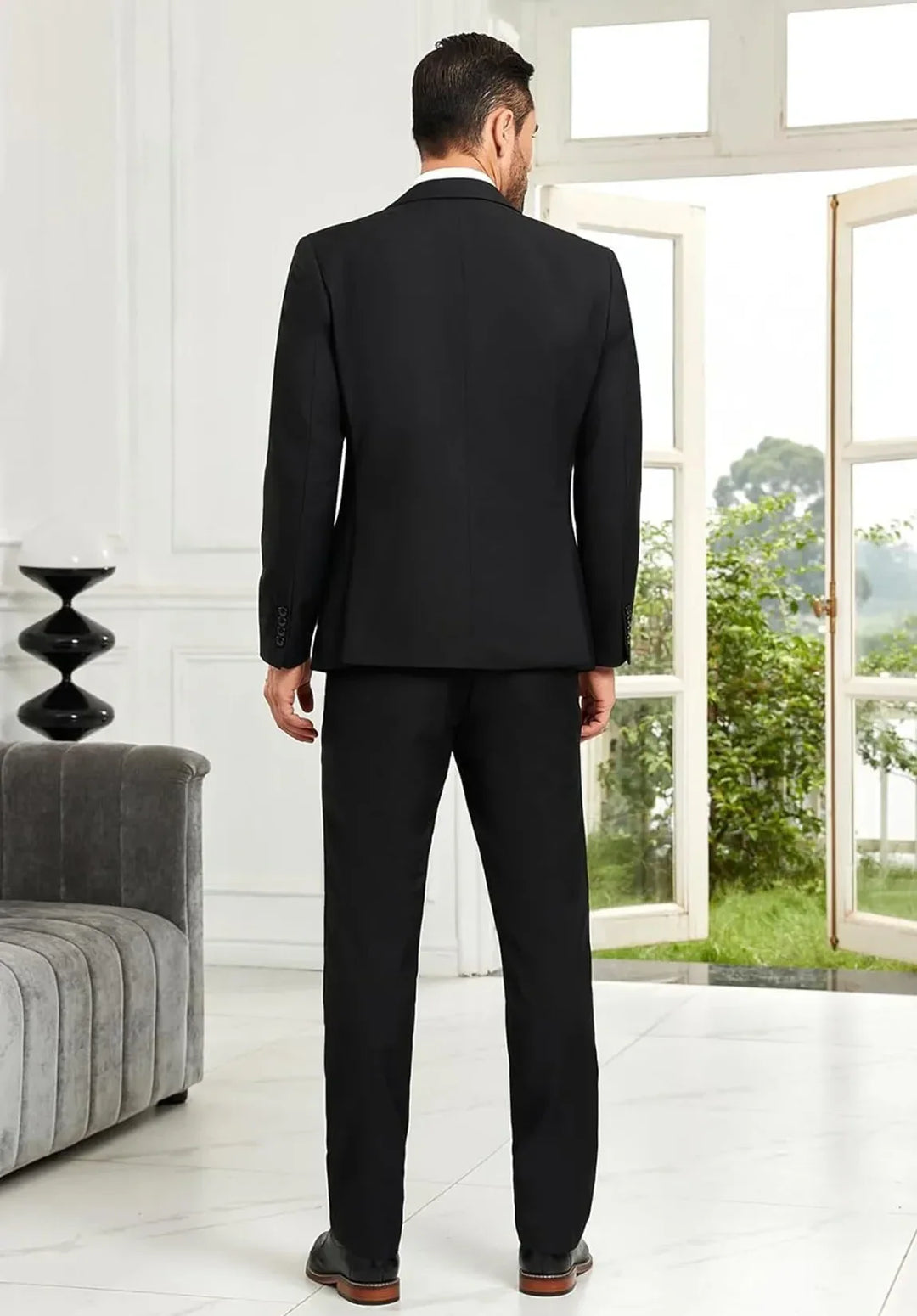 Costume Trois Pièces Homme Coupe Regular avec Gilet Croisé et Col Peak