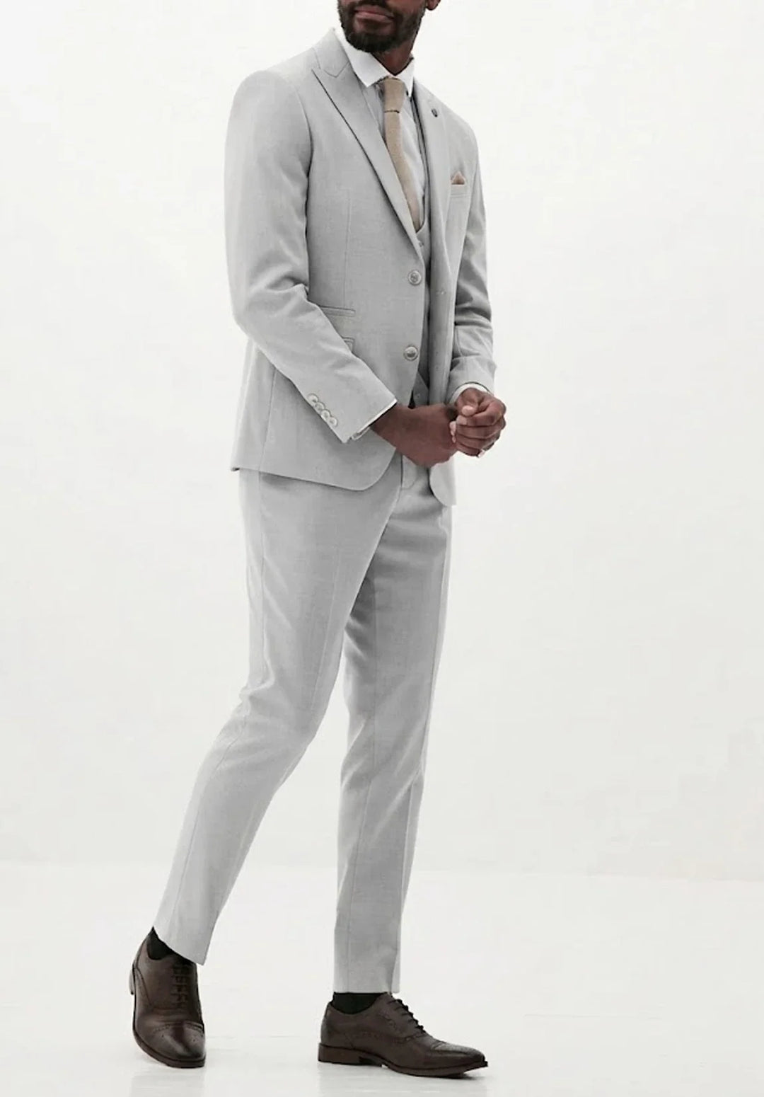 Costume Trois Pièces Homme Coupe Slim avec Col Notch et Gilet Six Boutons