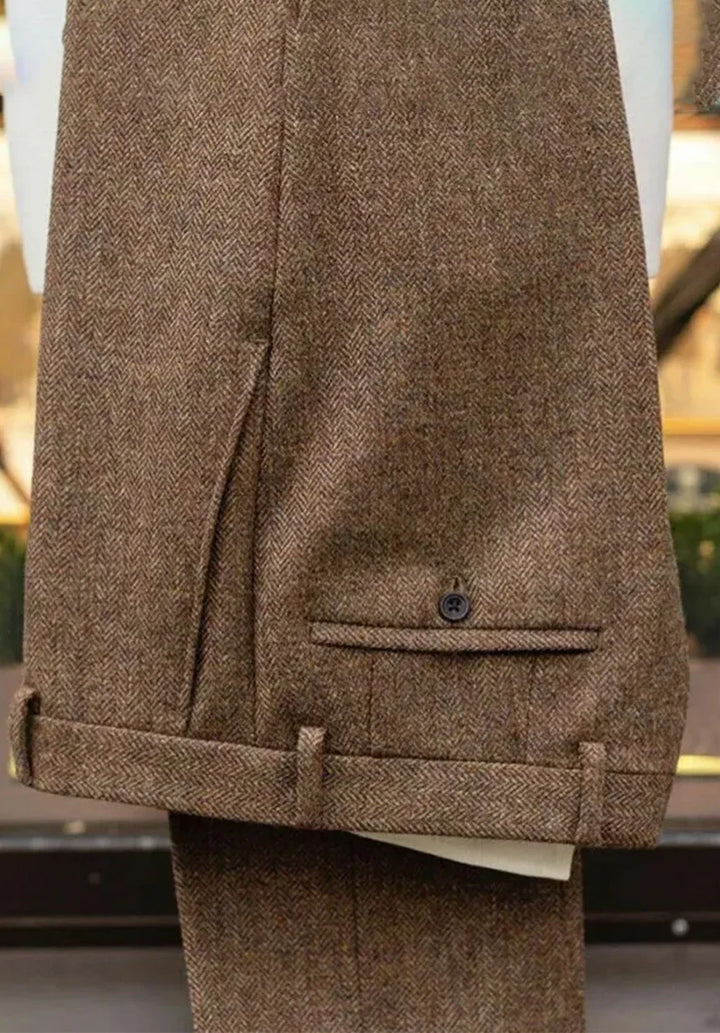 Costume Trois Pièces Homme Coupe Slim en Chevrons avec Col Notch et Poche Poitrine