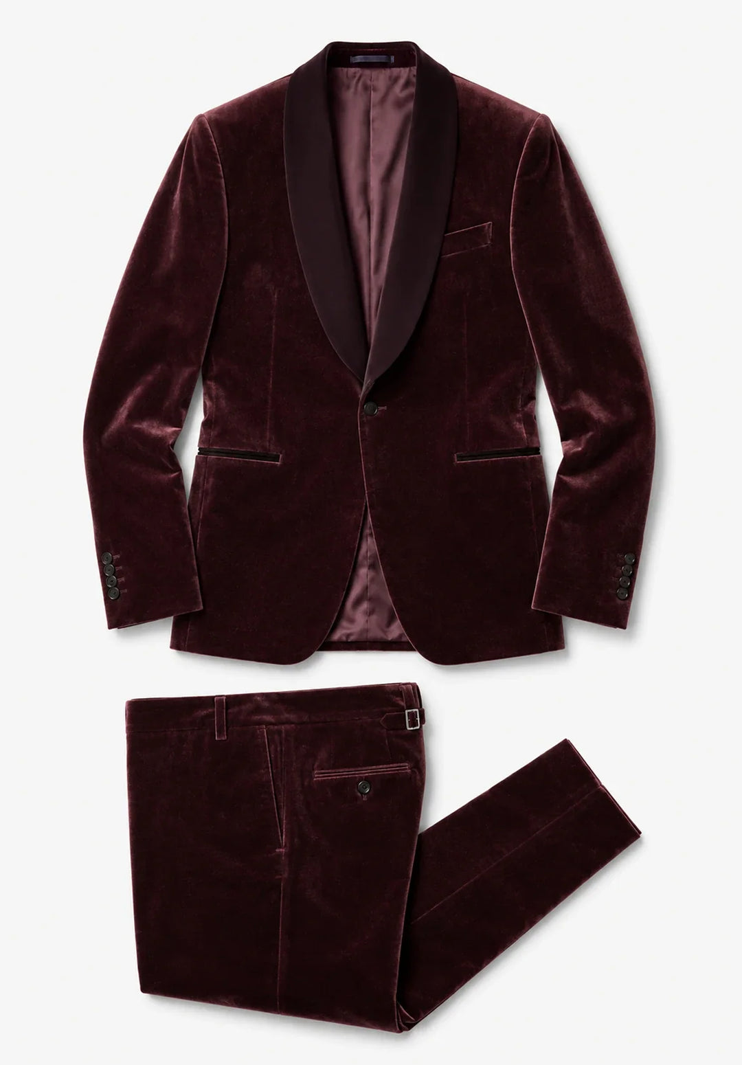 Slim fit-smoking i to dele til mænd i velour med spids revers
