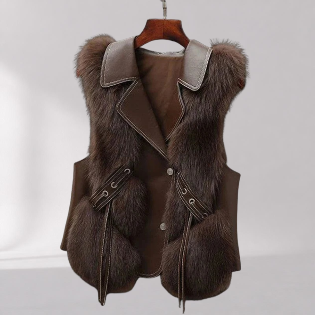 Gilet Élégant Ceinturé en Fausse Fourrure
