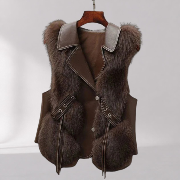 Gilet Élégant Ceinturé en Fausse Fourrure