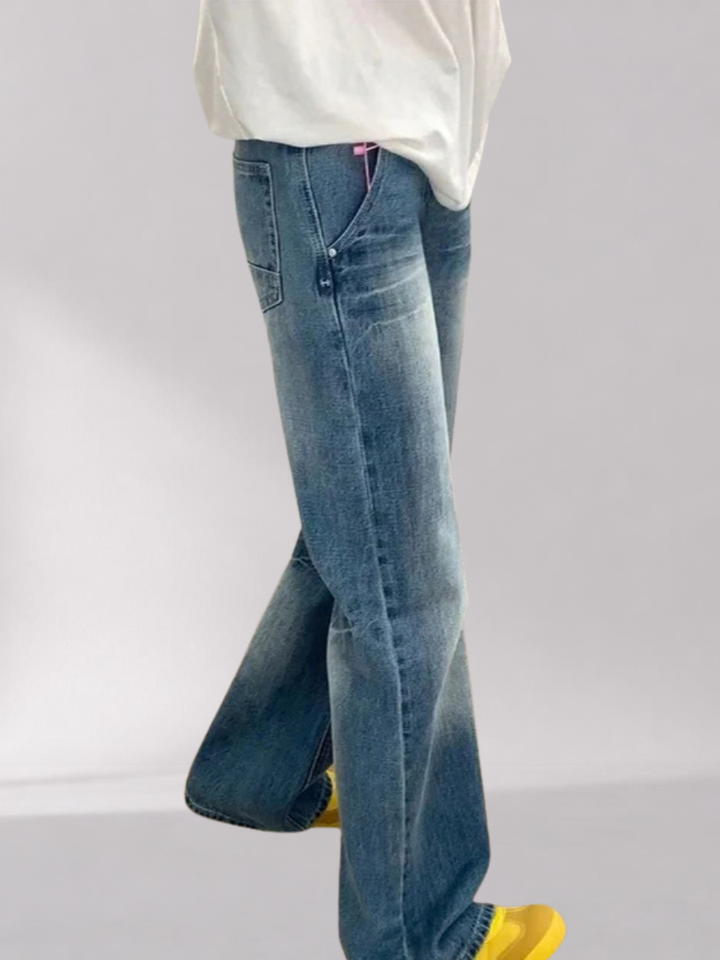 Damesjeans Large - High waist van katoen met gewassen effect