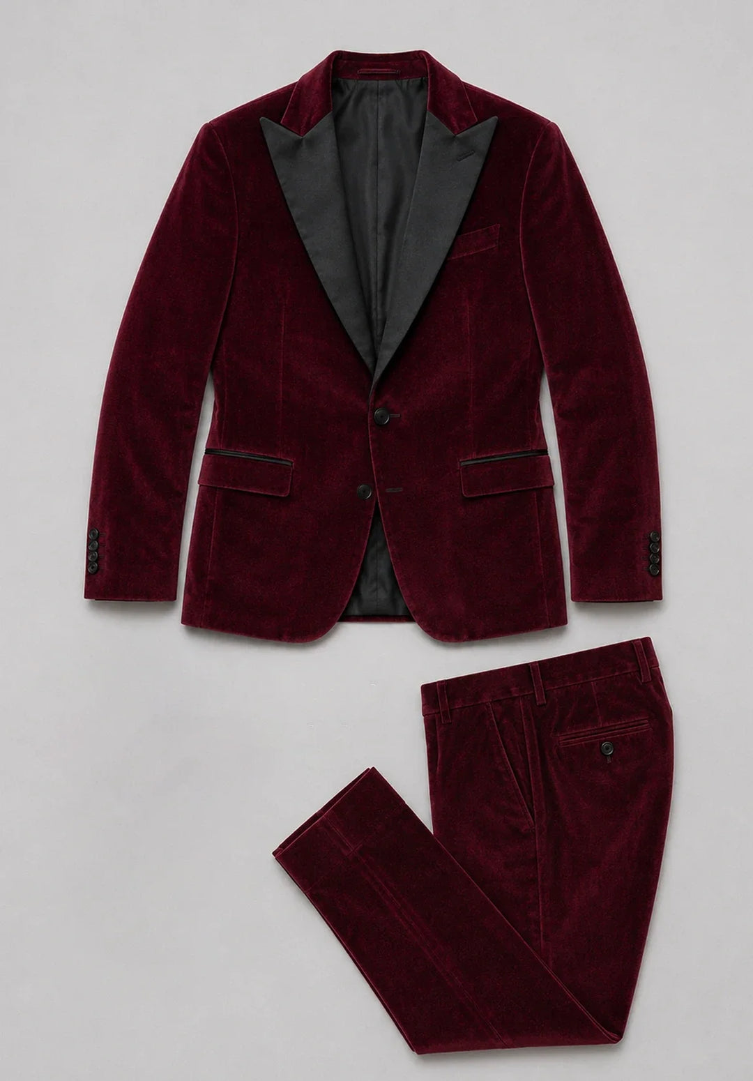 Men’s Slim Fit Two-Piece Velvet Tuxedo with Satin Peak Lapel
