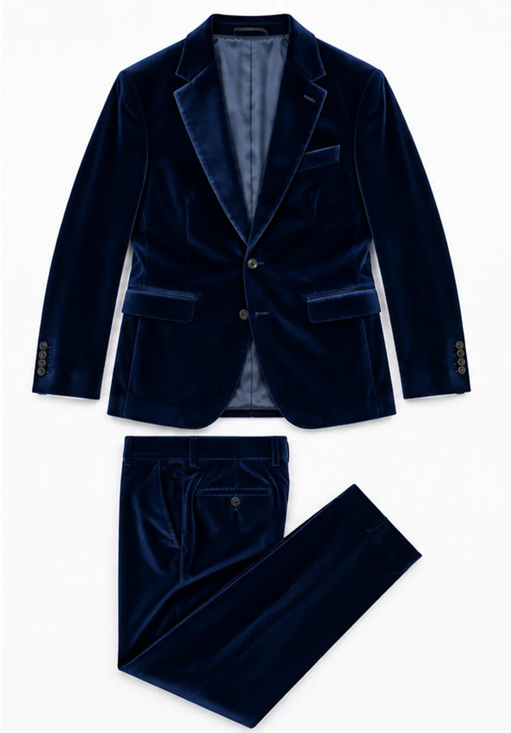 Costume Deux Pièces Homme Coupe Slim en Velours avec Poches à Rabat et Veste Un Bouton