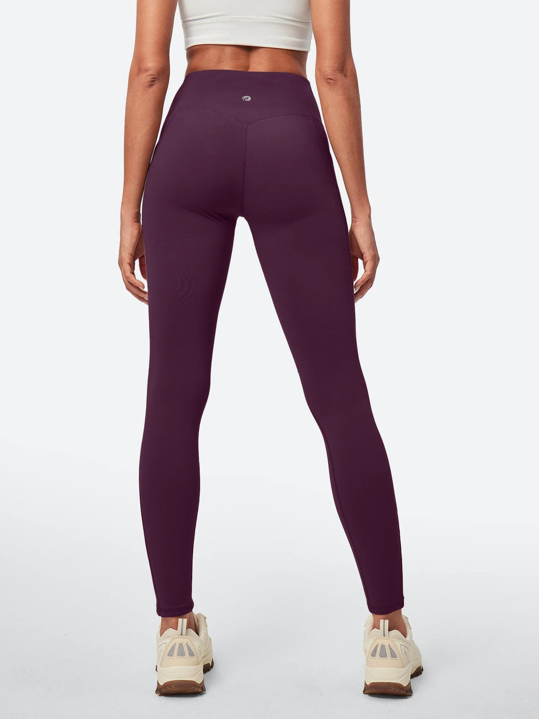 Leggings da donna a vita alta foderati in pile, senza cucitura anteriore e con tasche