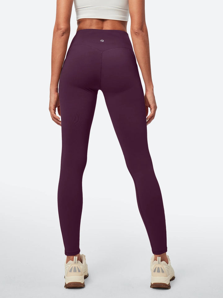 Leggings da donna a vita alta foderati in pile, senza cucitura anteriore e con tasche