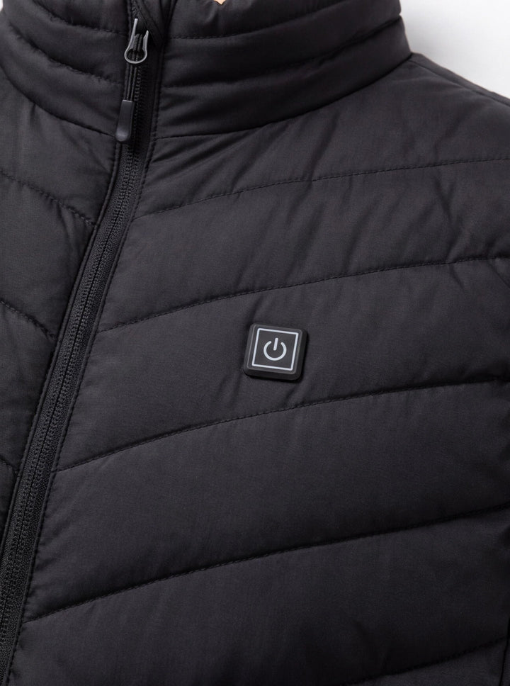 Women's Quilted Heated Vest with Stand-Up Collar and Zippered Pockets