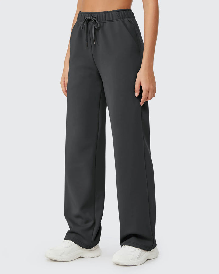 Pantaloni da donna foderati in pile, vestibilità casual, con coulisse