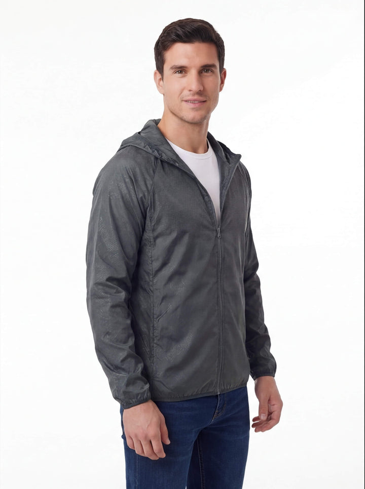 Men's Waterproof Hooded Windbreaker with Full-Zip Closure