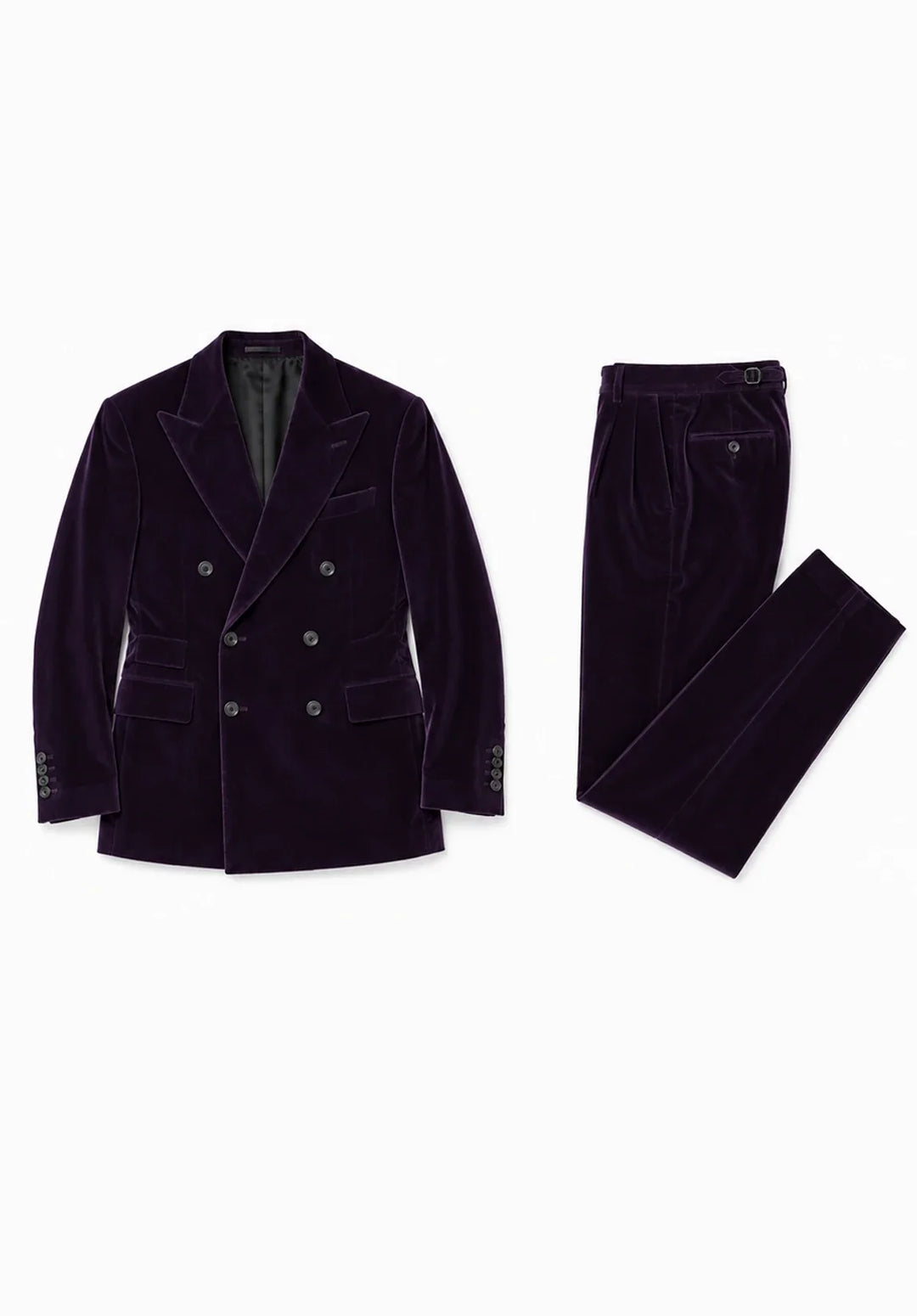 Completo da uomo in velluto regular fit a due pezzi con giacca doppiopetto e rever a lancia
