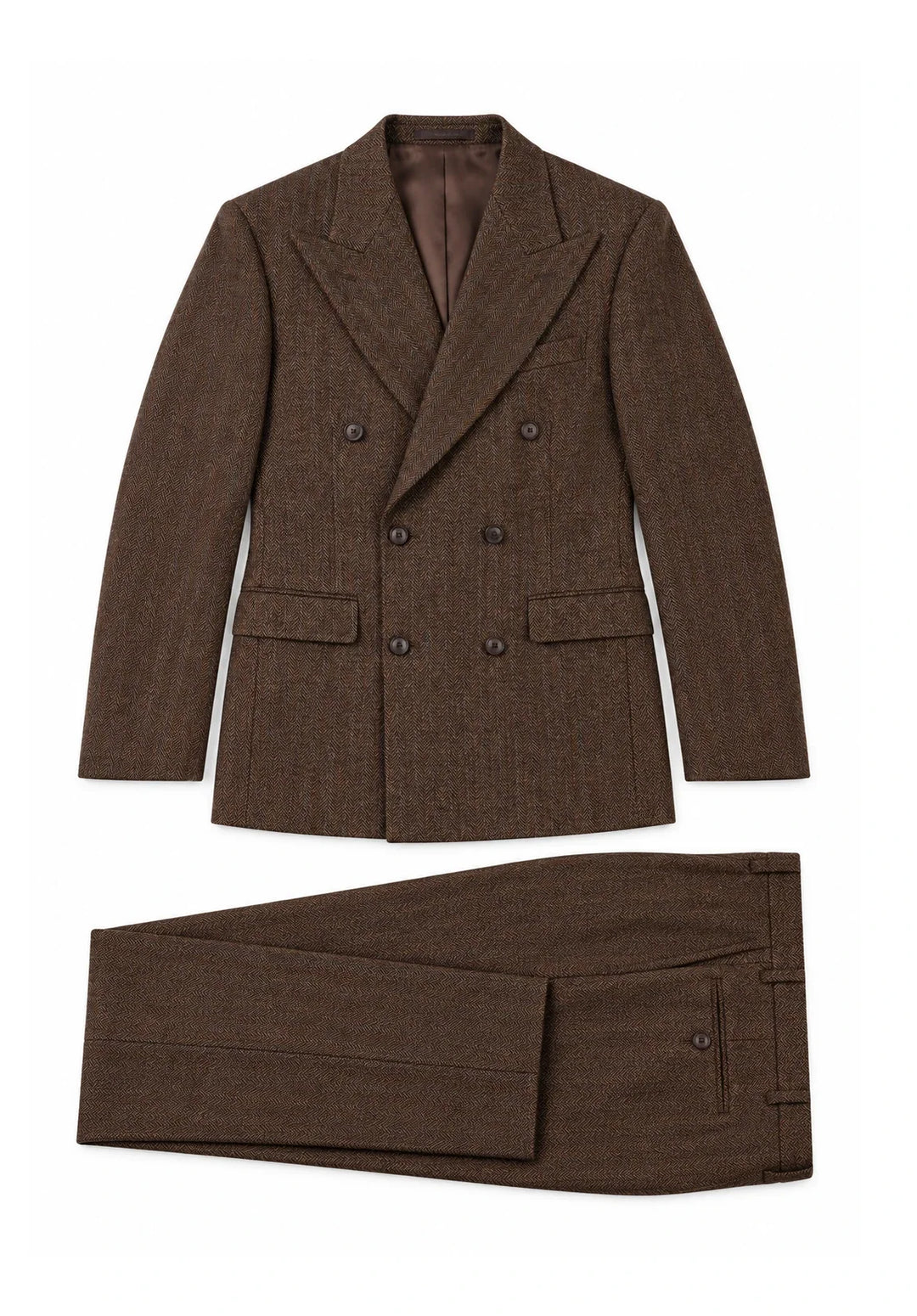 Costume Deux Pièces Homme Coupe Regular en Chevrons avec Veste Croisée et Col Peak