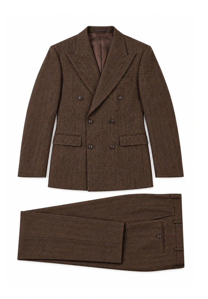 Costume Deux Pièces Homme Coupe Regular en Chevrons avec Veste Croisée et Col Peak