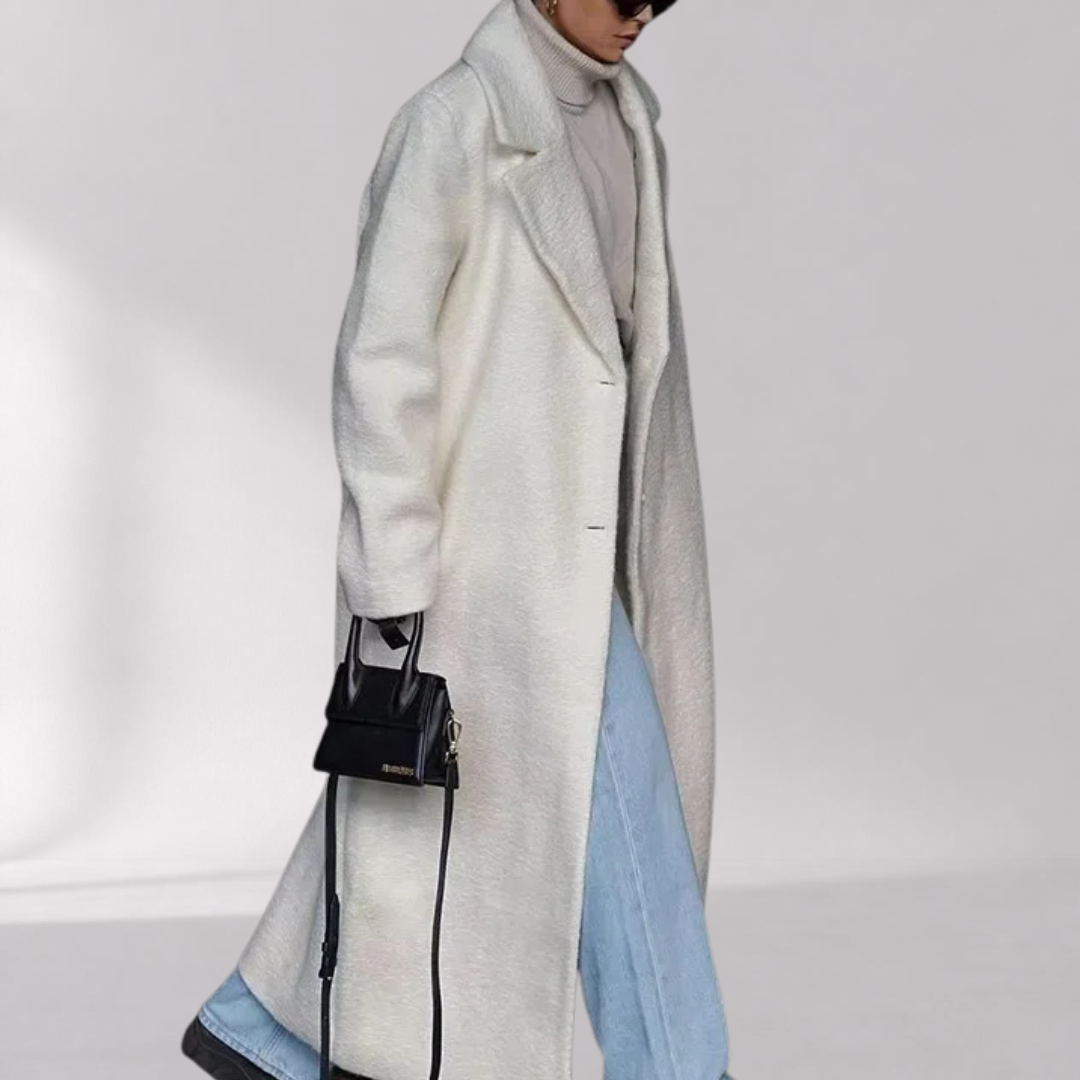 Manteau Long Polaire Femme en Polyester à Large Col Rabattu