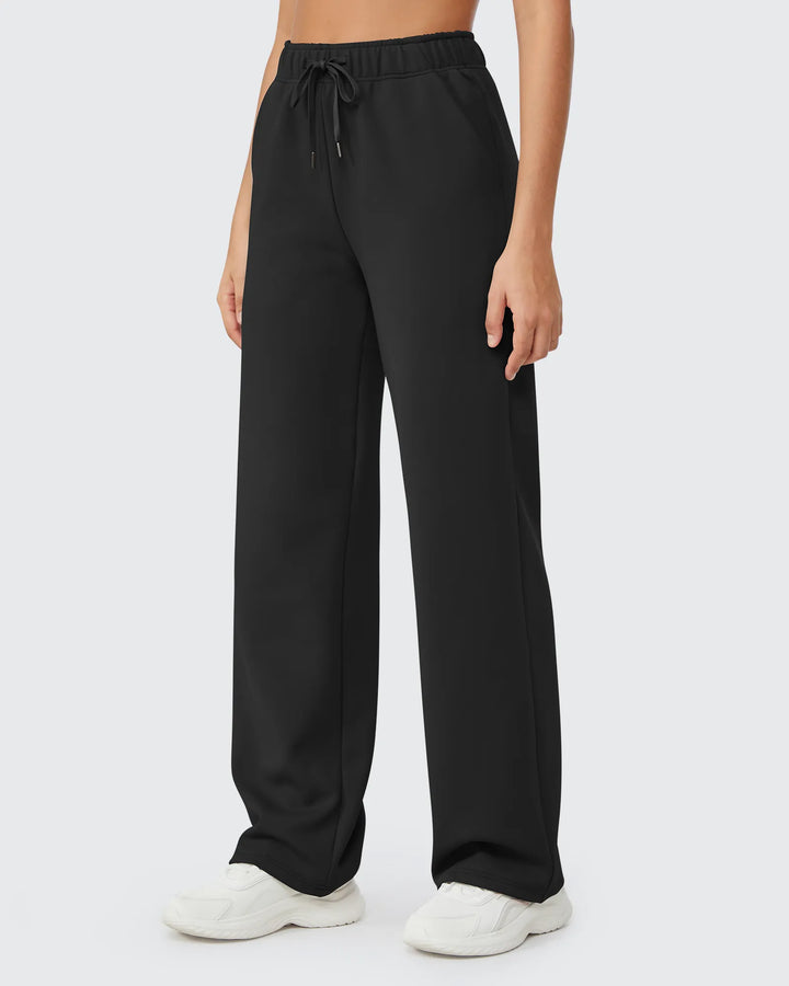 Pantaloni da donna foderati in pile, vestibilità casual, con coulisse