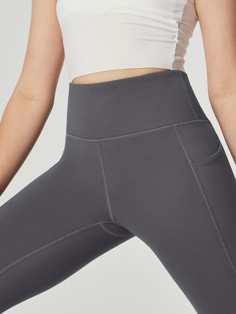 Leggings da donna a vita alta foderati in pile con tasche laterali