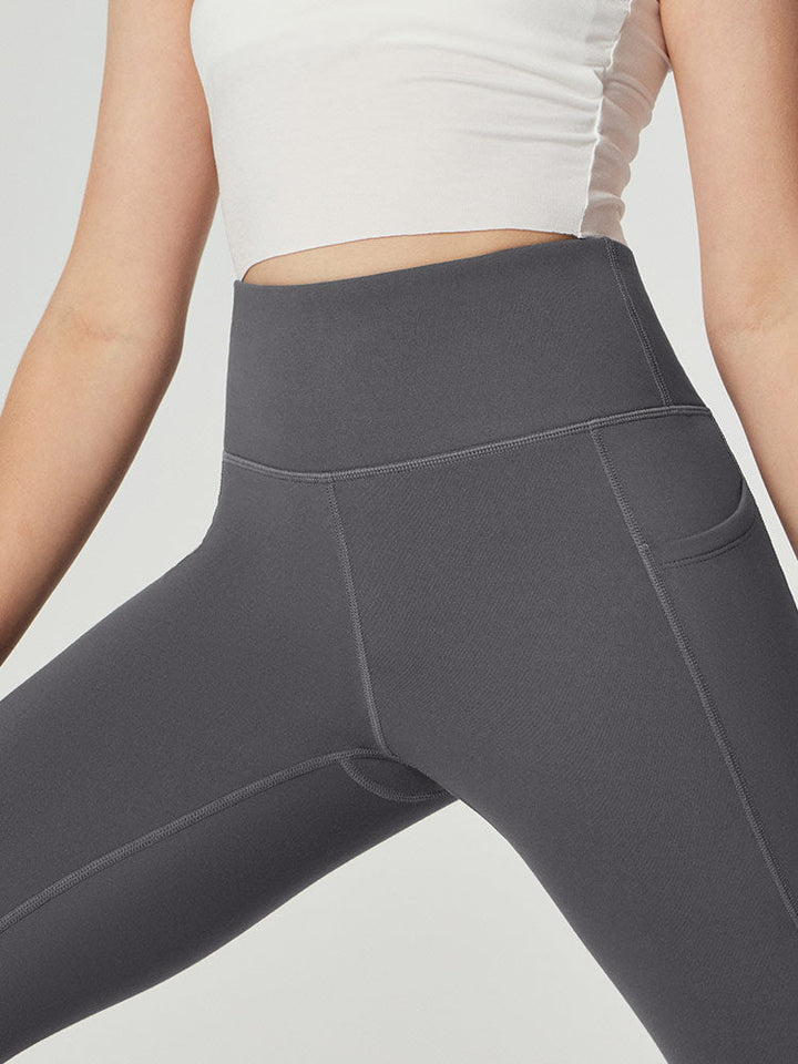 Leggings da donna a vita alta foderati in pile con tasche laterali