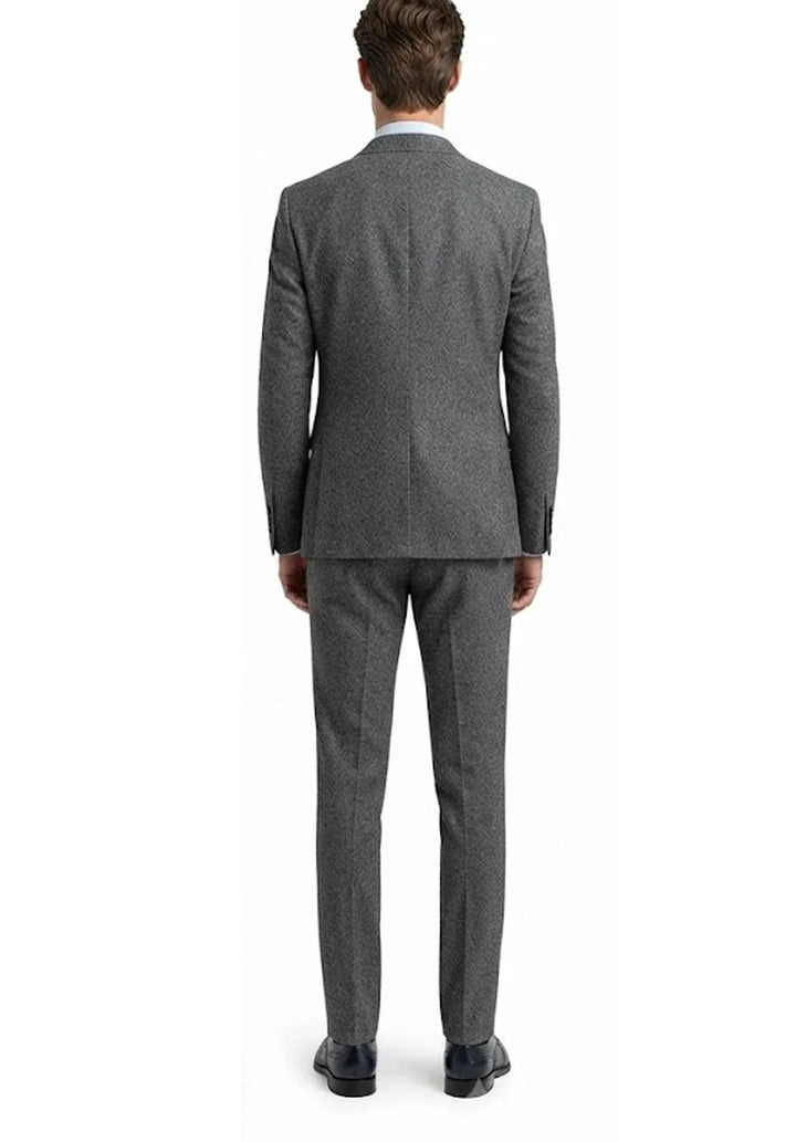 Abito da uomo a tre pezzi slim fit con motivo a spina di pesce, rever a lancia e gilet doppiopetto