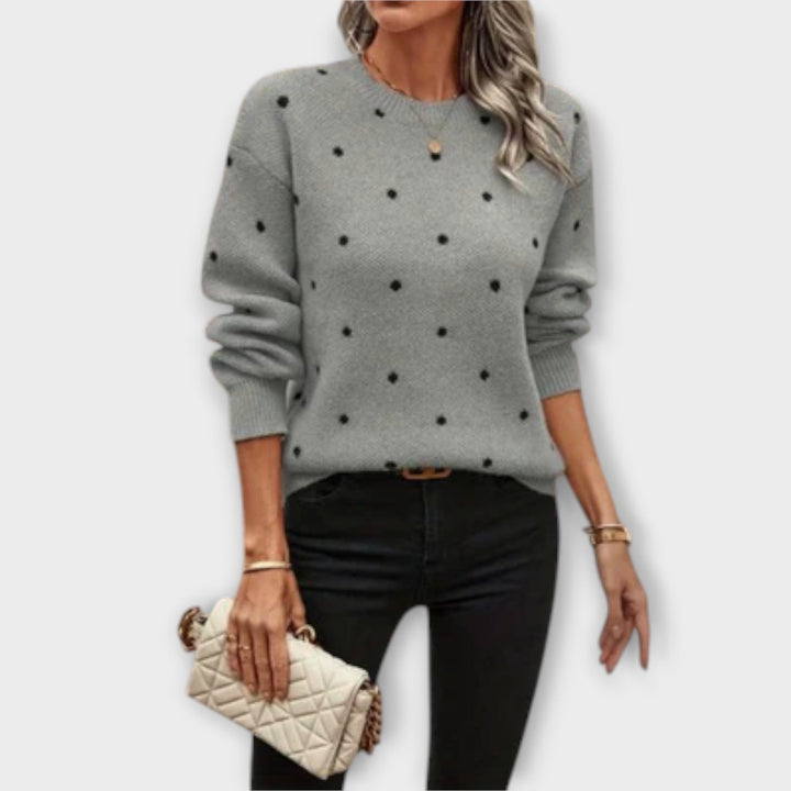 Pull en Maille Beige à Pois – Manches Longues Coupe Décontractée
