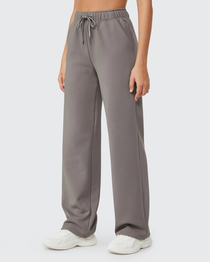 Pantaloni da donna foderati in pile, vestibilità casual, con coulisse