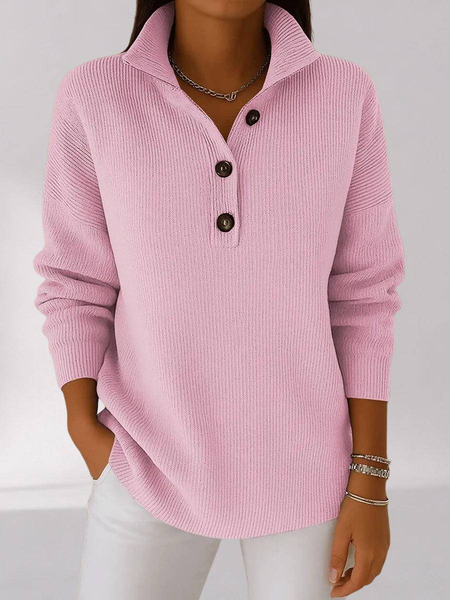 Pull Col Polo à Col V avec Patte Boutonnée