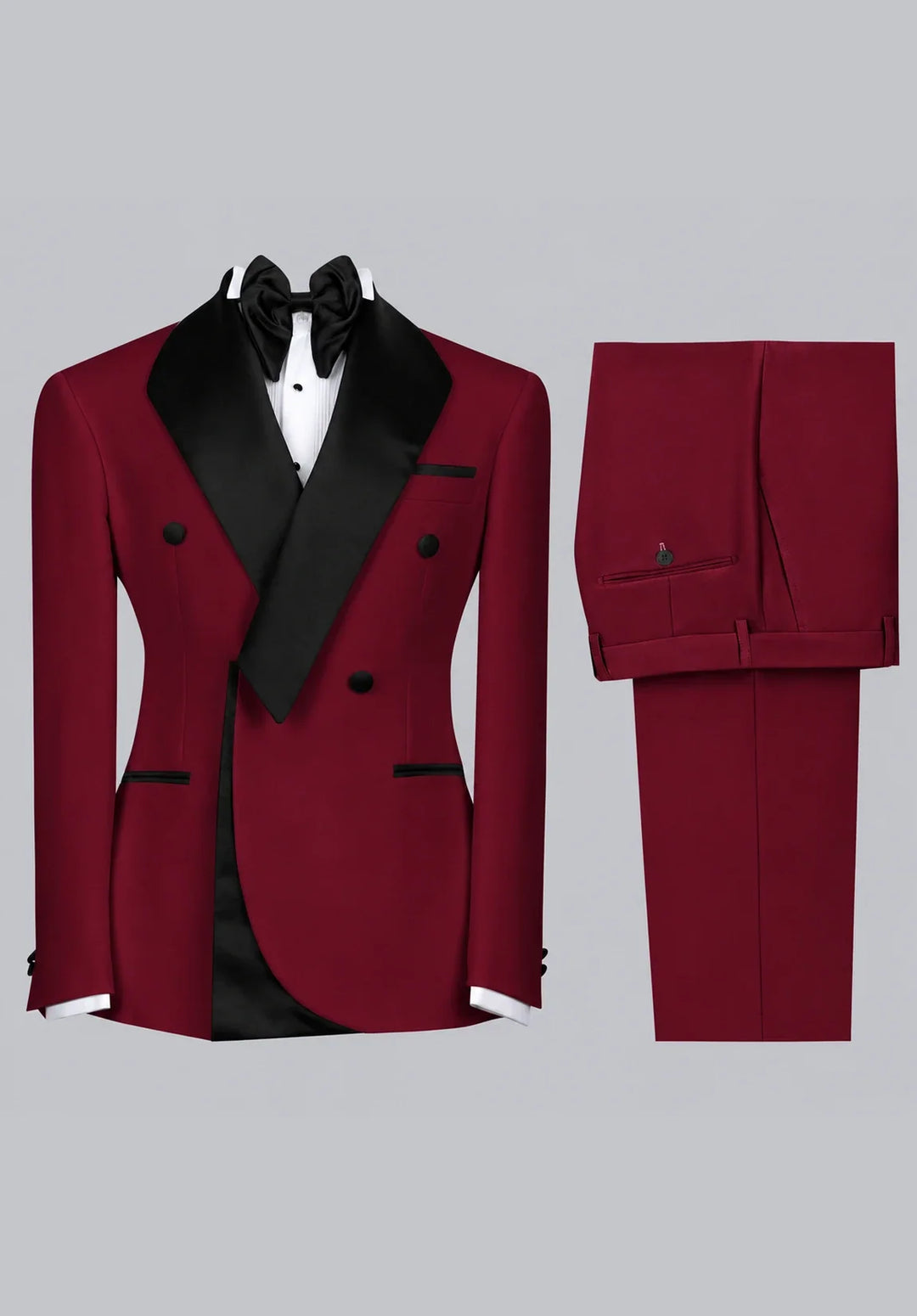 Men's Slim-Fit Double-Breasted Two-Piece Tuxedo Suit with Contrasting Lapel