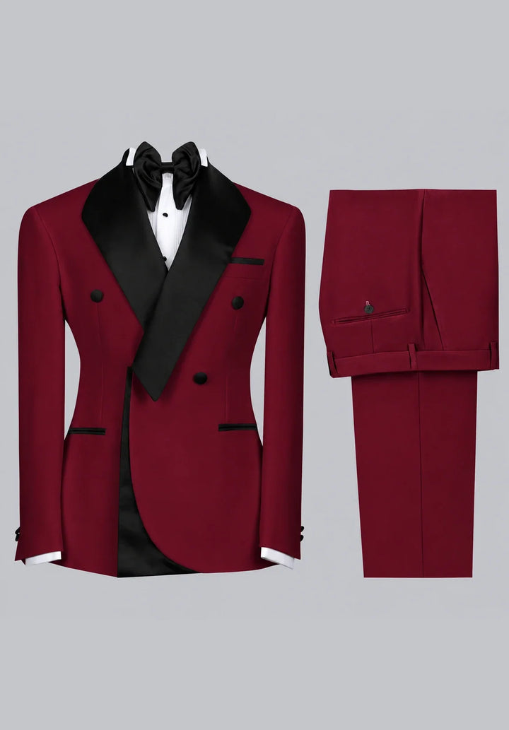 Men's Slim-Fit Double-Breasted Two-Piece Tuxedo Suit with Contrasting Lapel