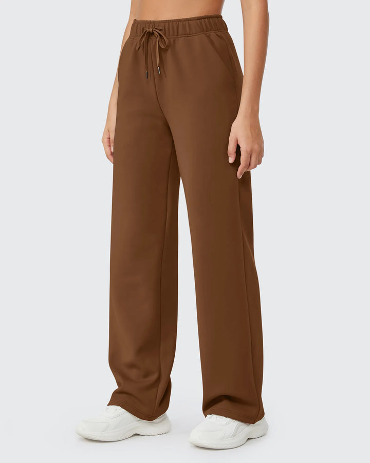 Pantaloni da donna foderati in pile, vestibilità casual, con coulisse