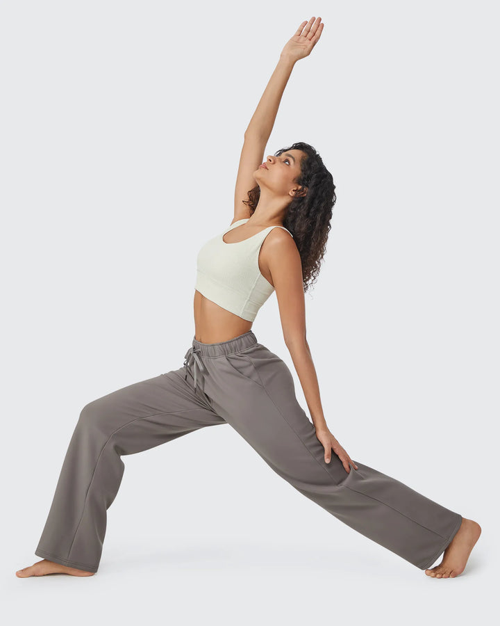 Pantaloni da donna foderati in pile, vestibilità casual, con coulisse
