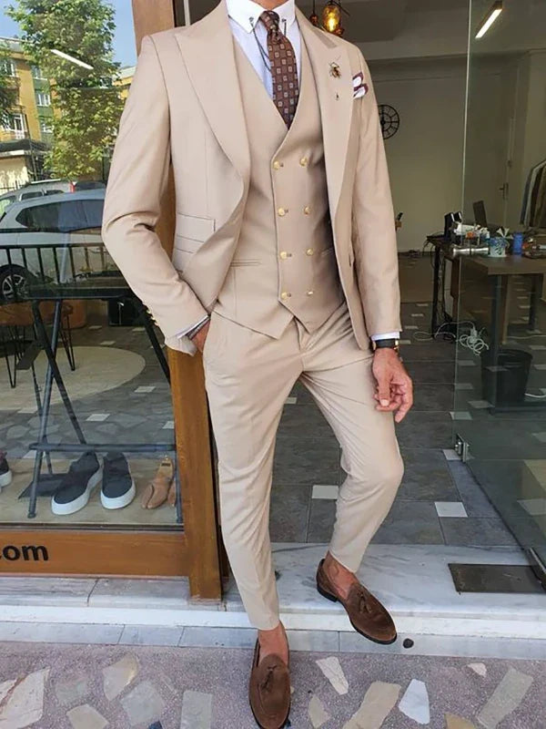 Costume Trois Pièces Homme Coupe Slim Infroissable avec Col Notch et Gilet Cinq Boutons