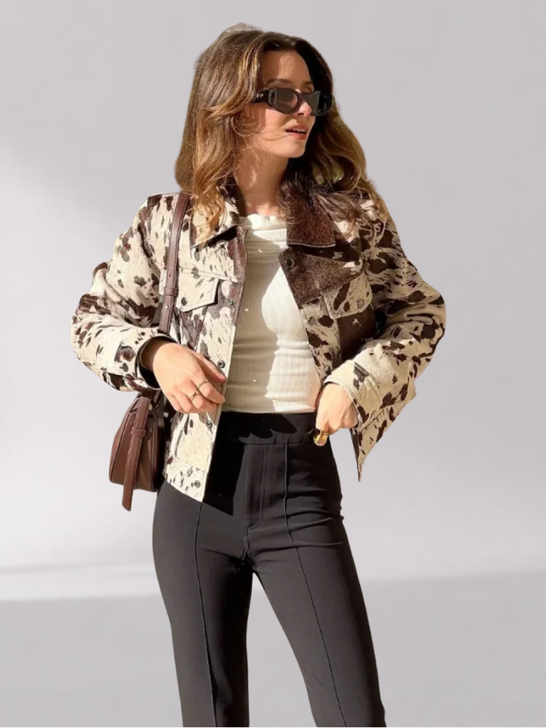 Veste Femme Imprimé Léopard à Col Rabattu