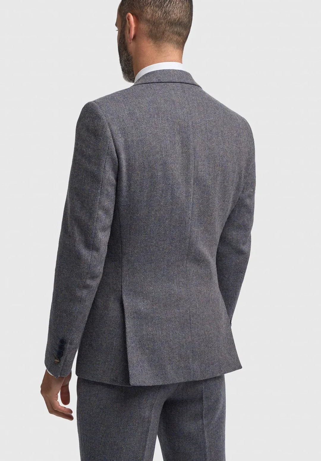 Costume Trois Pièces Homme Coupe Slim en Chevrons avec Gilet et Pantalon Assortis