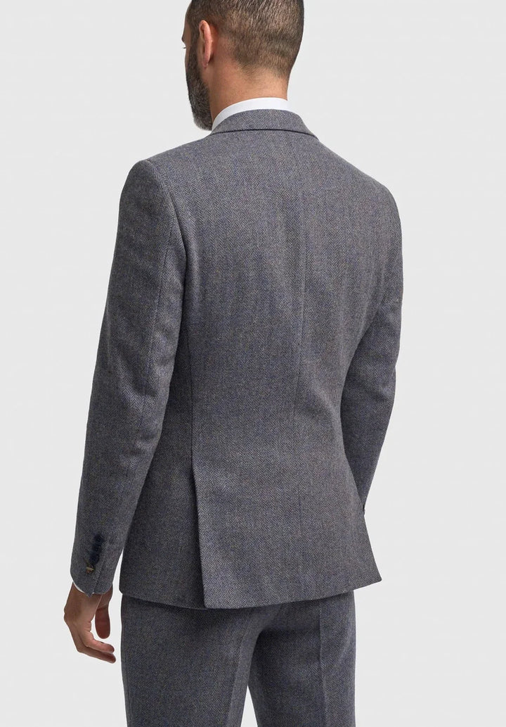 Costume Trois Pièces Homme Coupe Slim en Chevrons avec Gilet et Pantalon Assortis