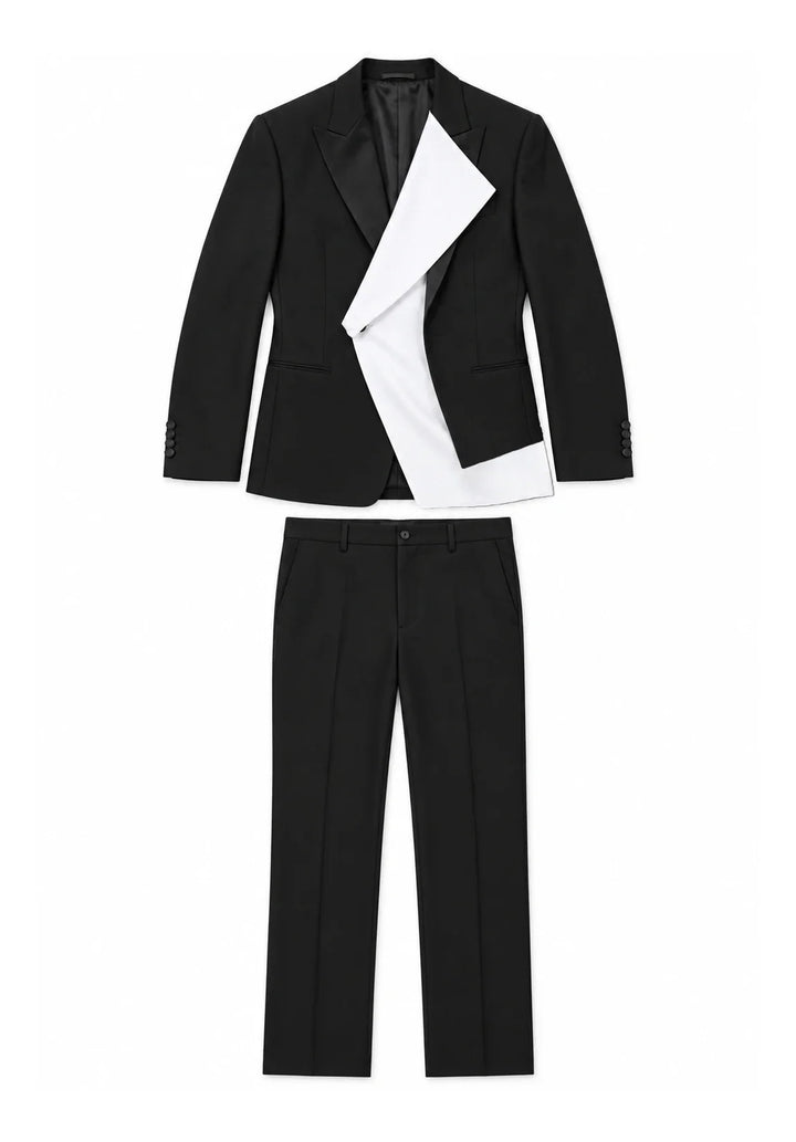 Costume Deux Pièces Homme Coupe Regular avec Panneau Blanc Asymétrique et Col Châle