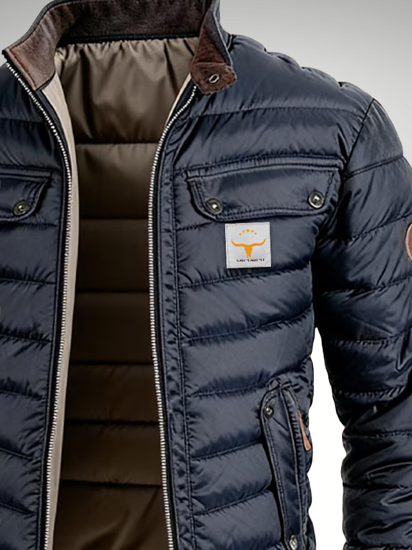 Blouson Homme Matelassé Col Montant Zippé Poches Poitrine