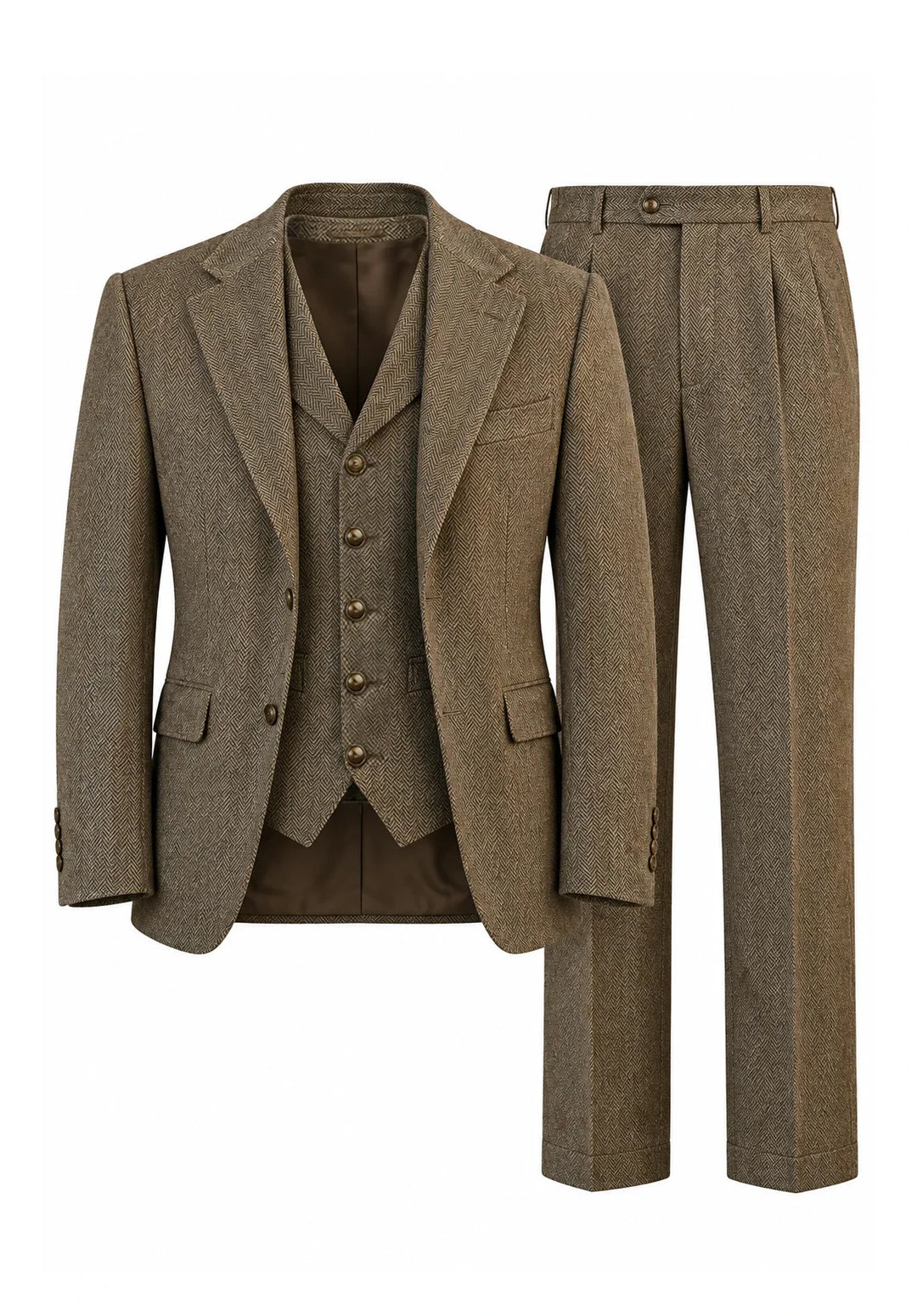Costume Trois Pièces Homme Coupe Moderne en Chevrons avec Gilet Assorti