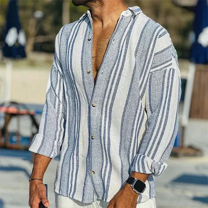 Hommes Chemise Boutonnée Décontractée À Rayures | Manches Longues