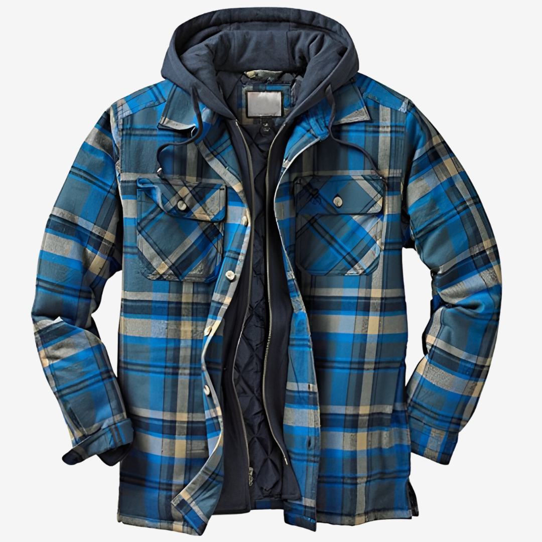 Veste Homme en Flanelle à Carreaux Doublée Matelassée à Capuche