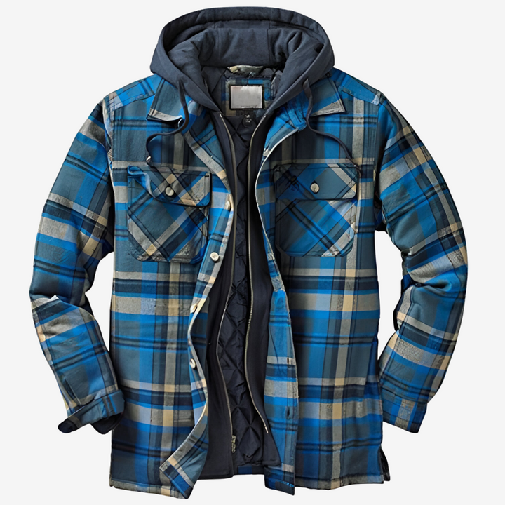 Veste Homme en Flanelle à Carreaux Doublée Matelassée à Capuche