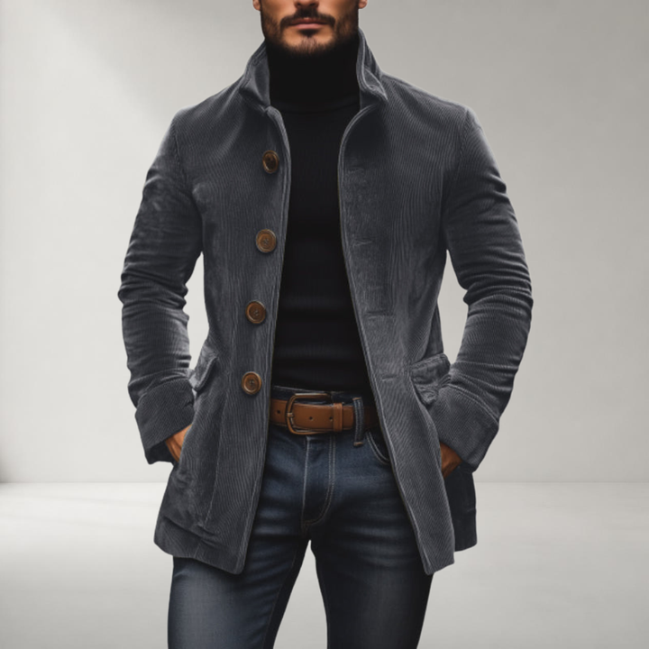 Manteau Court Homme Ajusté en Velours Côtelé à Col Montant