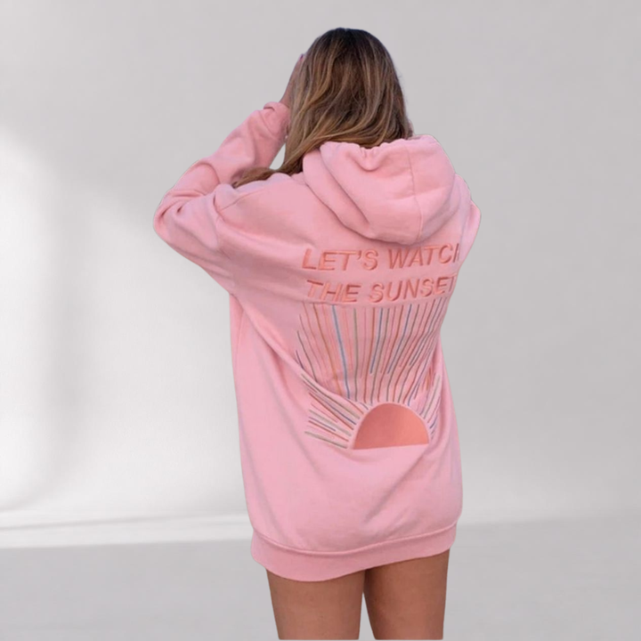 Sweat à Capuche Oversize Femme – Imprimé Sunset au Dos
