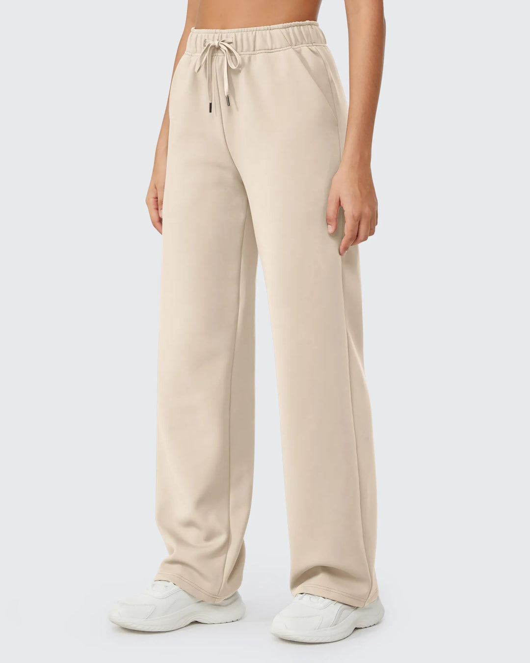 Pantaloni da donna foderati in pile, vestibilità casual, con coulisse