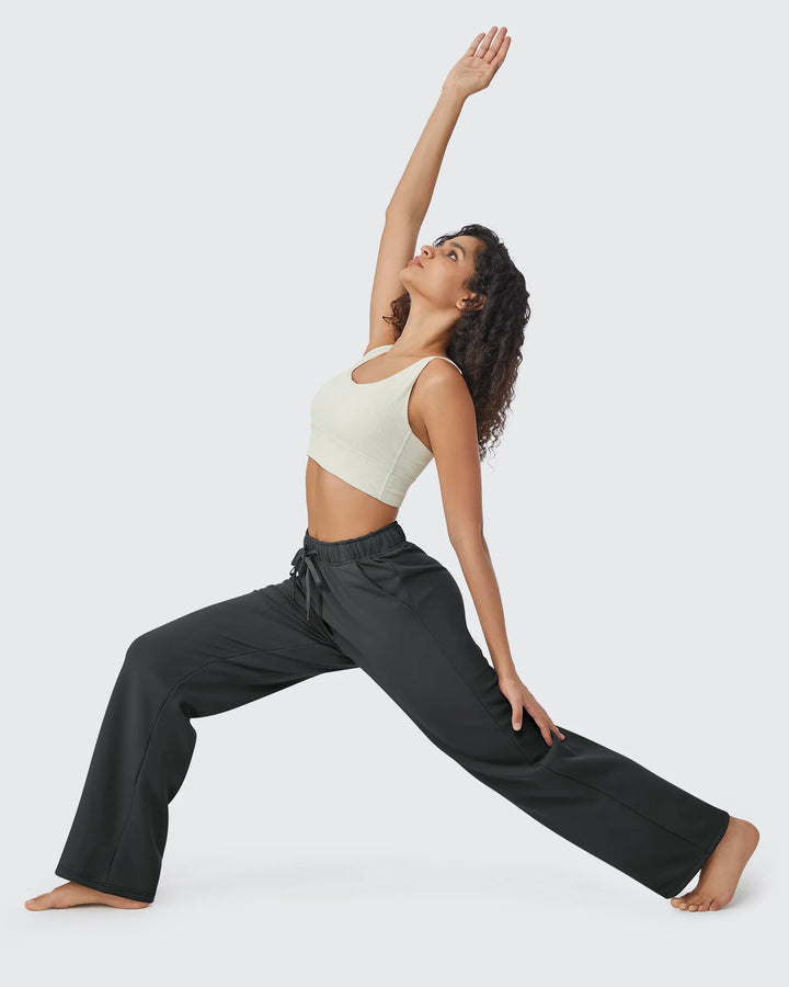 Pantaloni da donna foderati in pile, vestibilità casual, con coulisse
