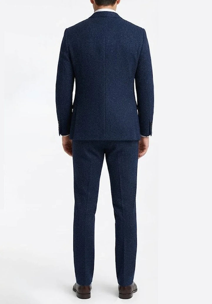 Costume Trois Pièces Homme Coupe Slim en Chevrons avec Col Notch et Gilet Cinq Boutons