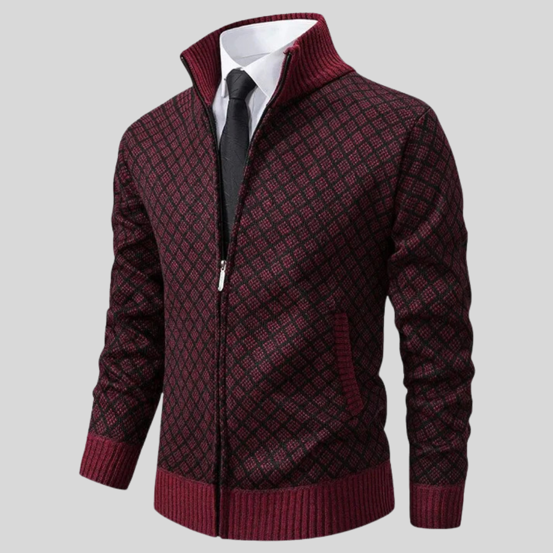 Cardigan Zippé à Col Montant et Motif Jacquard pour Homme