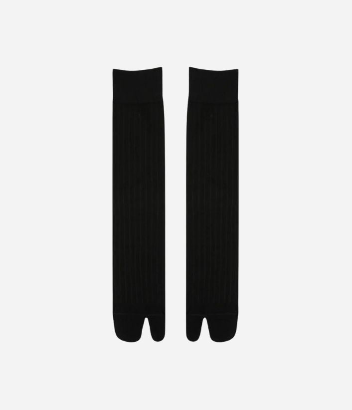 Women's Long Tabi Split-Toe Socks with Ribbed Texture, Knee-High