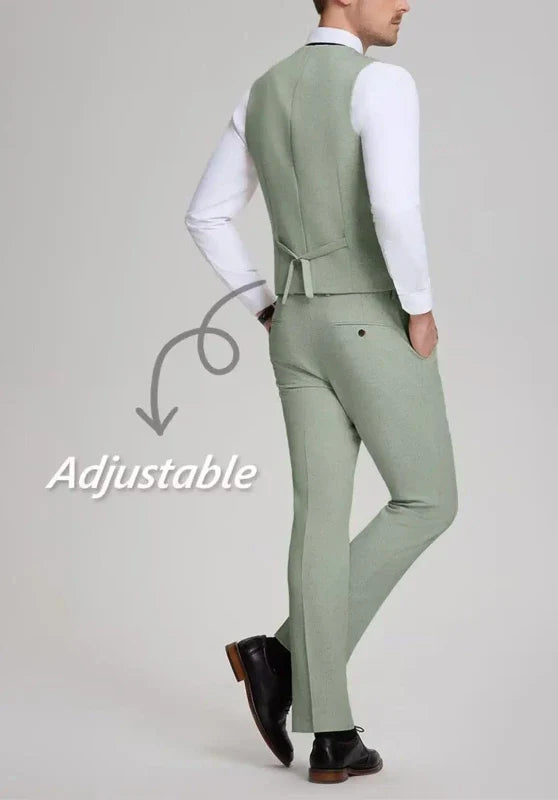 Costume Trois Pièces Homme Coupe Ajustée en Lin avec Col Notch et Veste à Fentes
