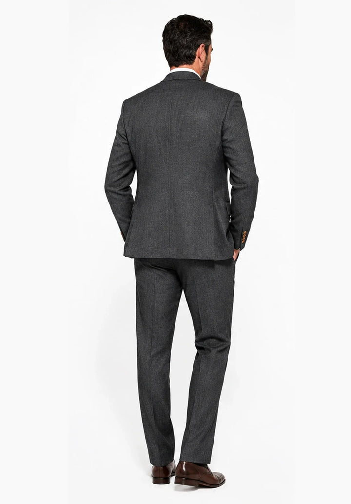 Heren regular-fit driedelig linnen pak met notch-revers en een vijfknoops gilet