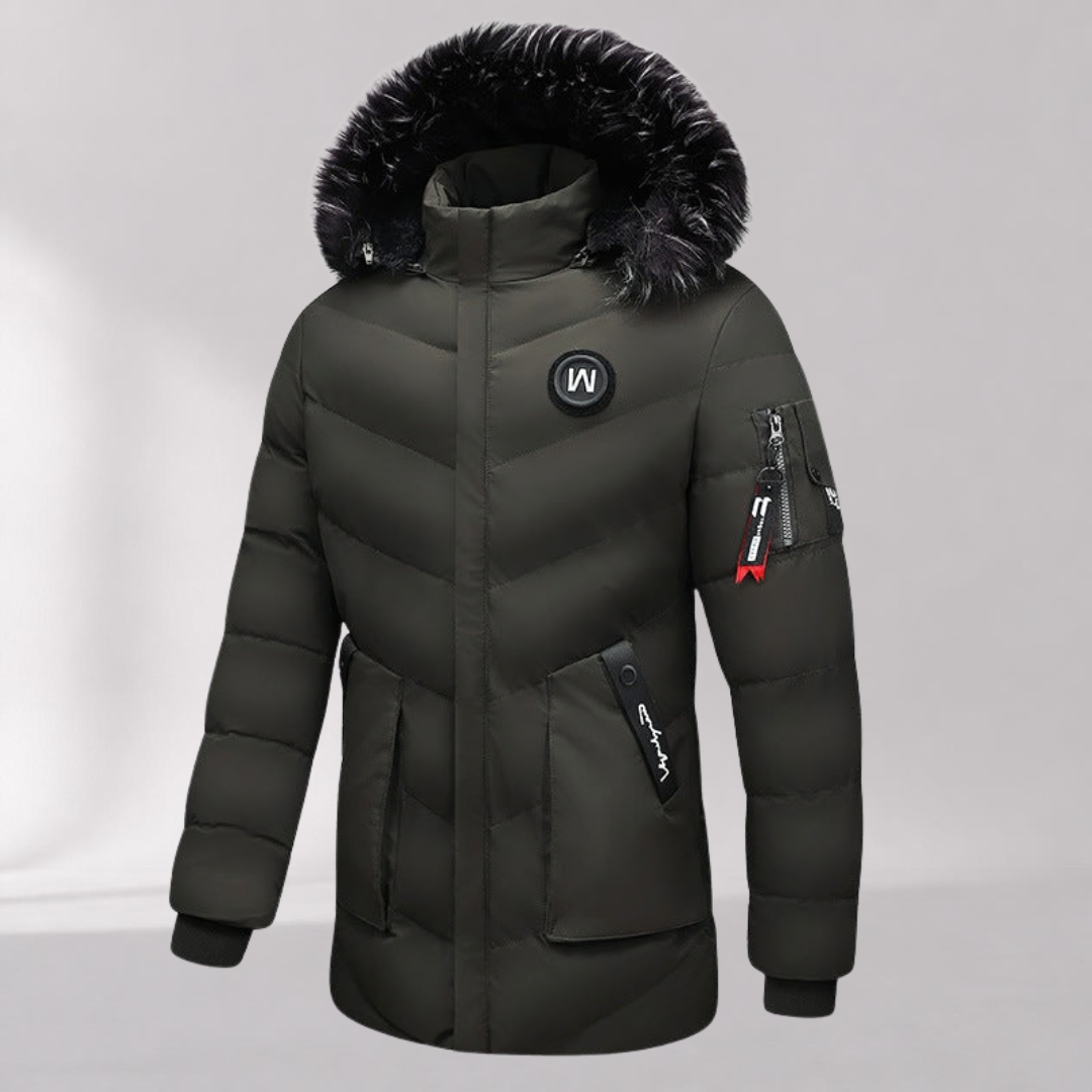 Veste d’Hiver Homme – Veste Matelassée à Capuche avec Fausse Fourrure