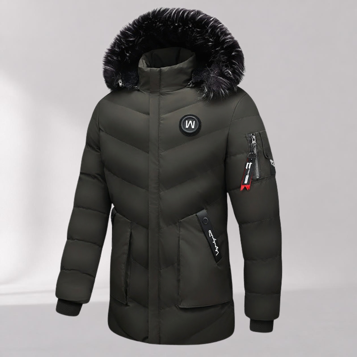 Veste d’Hiver Homme – Veste Matelassée à Capuche avec Fausse Fourrure